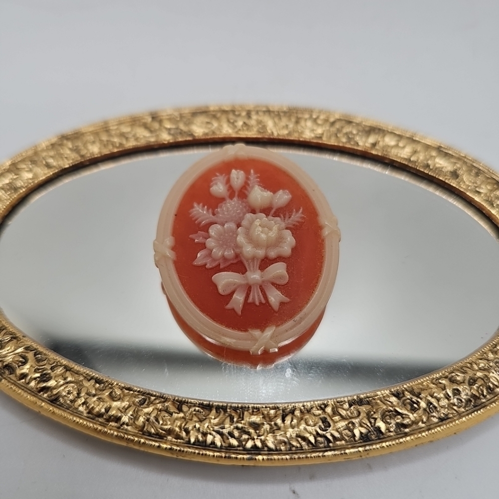 Vintage Floral Celluloid Cameo Brooch Avon
